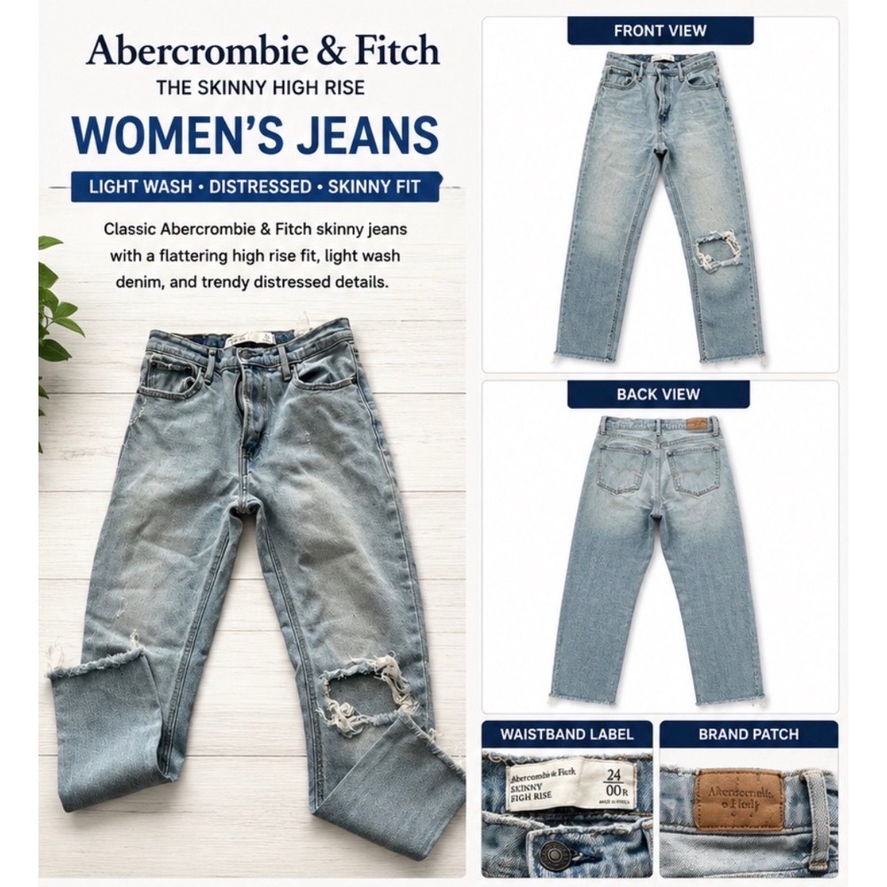 Abercrombie & Fitch Women's 24 00R Skinny High Rise Jeans Light Wash Distressed